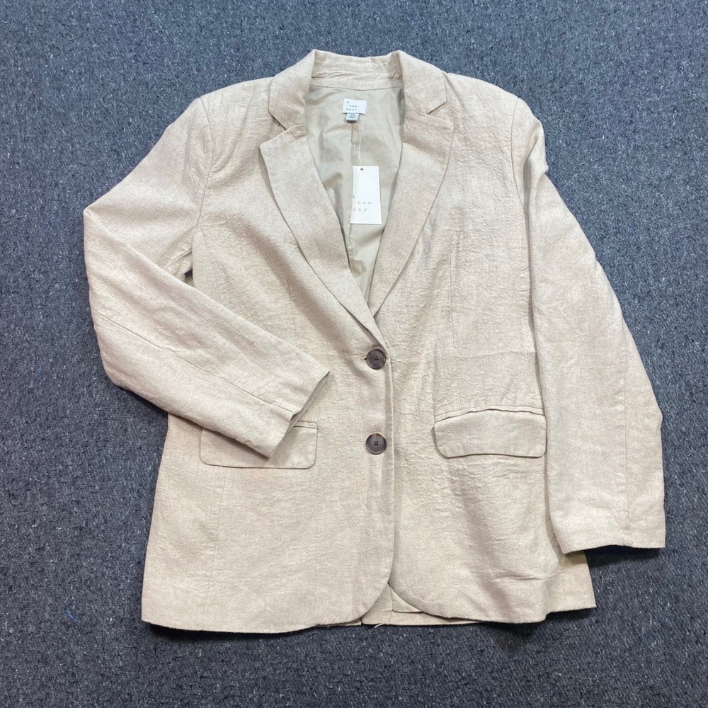 A New Day Linen Blazer Sz XS Womens Natural Tan Boho Minimalist Professional